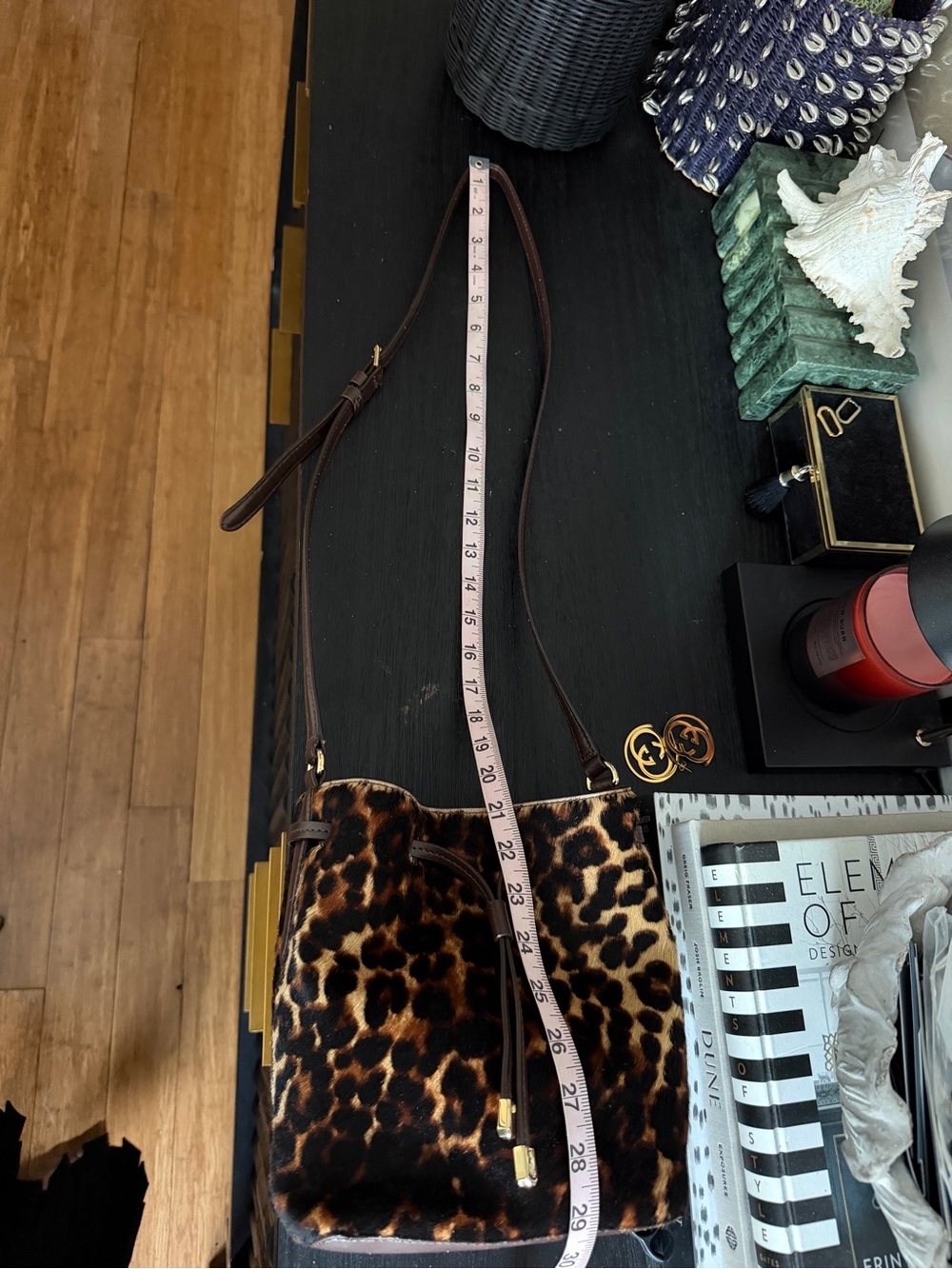 Ralph Lauren Leopard Debby Drawstring Bag Brown Black Gold Hardware - Picture 6 of 10